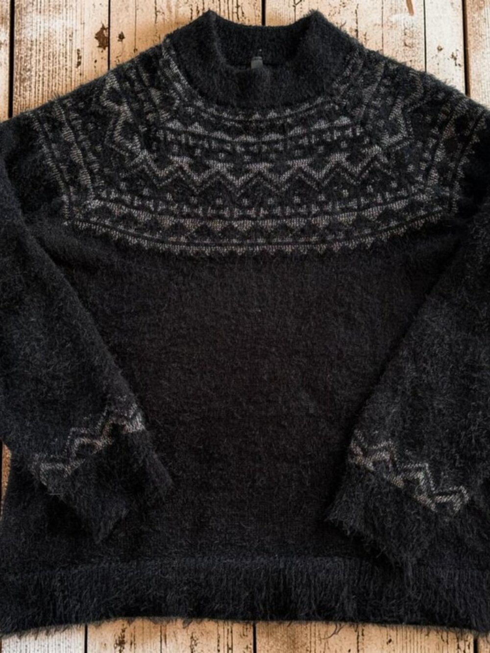 Massini Womens XL Eyelash Sweater Fair Isle Nordic Metallic Black